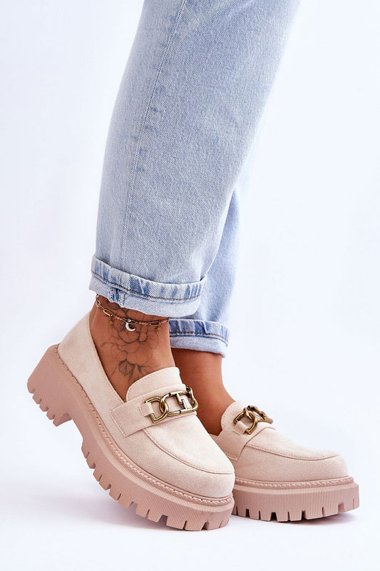 Luxury eco-suede moccasins for women by Step in Style, featuring decorative front details and a chic 5cm flat heel with a 4cm platform, perfect for elegant casual wear.