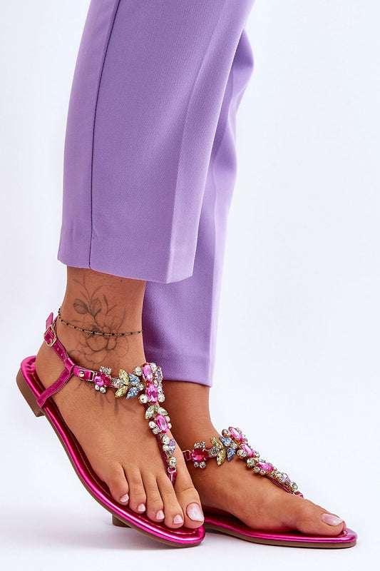 Elegant women's eco leather flat sandals adorned with shimmering rhinestones and adjustable ankle strap by Step in Style.