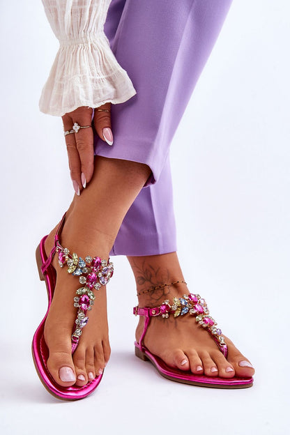 Comfortable and fashionable women's eco leather flat sandals with dazzling rhinestones and a secure adjustable strap, designed by Step in Style.