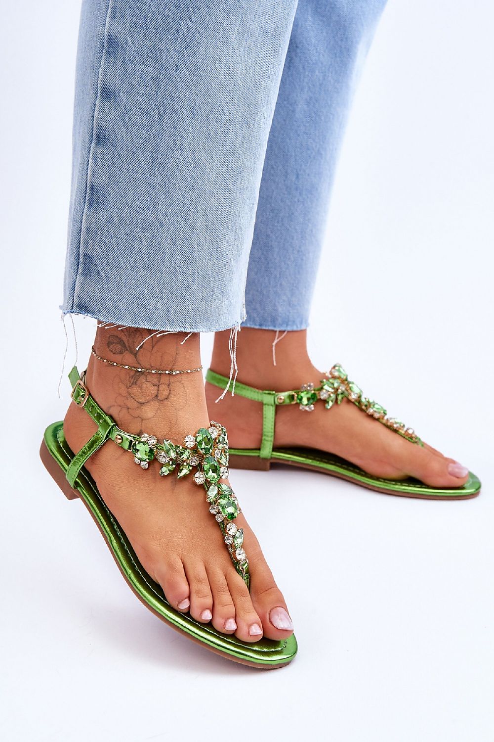 Stylish women's eco leather sandals from Step in Style, showcasing rhinestone decorations and an adjustable strap, perfect for summer chic.