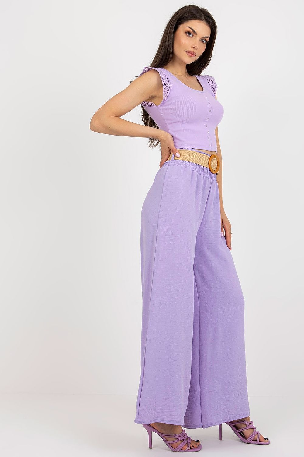 Italy Moda Women's High Rise Wide Leg Trousers featuring elegant decorative creases, crafted from premium 95% polyester, ideal for a sophisticated wardrobe.