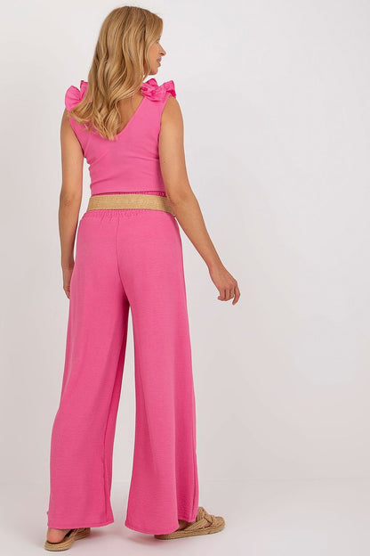 Italy Moda Women's High Rise Wide Leg Trousers displayed on a model, demonstrating their flattering fit and versatility for any season.