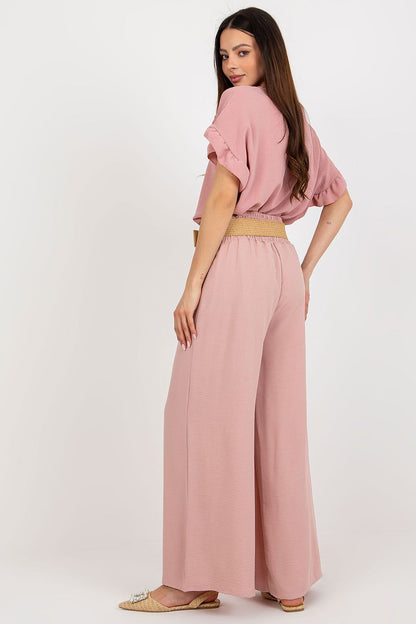 Detailed image of Italy Moda Women's High Rise Wide Leg Trousers belt and creases, emphasizing luxury and style.