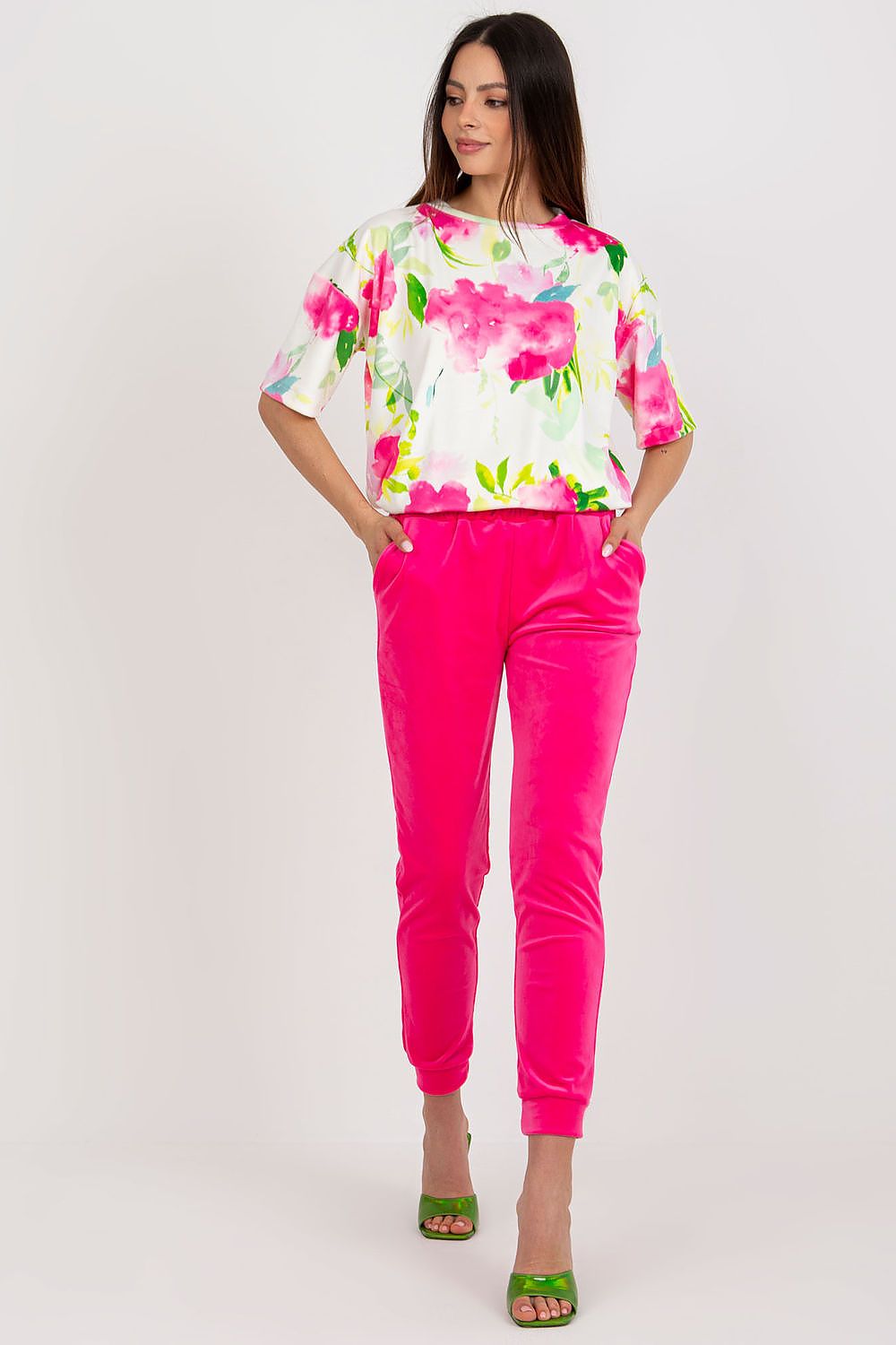 Close-up of the exquisite velour fabric and stylish short sleeve blouse by Rue Paris, perfect for sophisticated fashion.