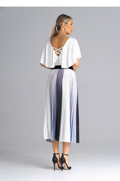 Chic and stylish Luxury Midi Pleated Skirt by Figl, showcasing an elastic waistband for flexibility, perfect for both casual and formal events.