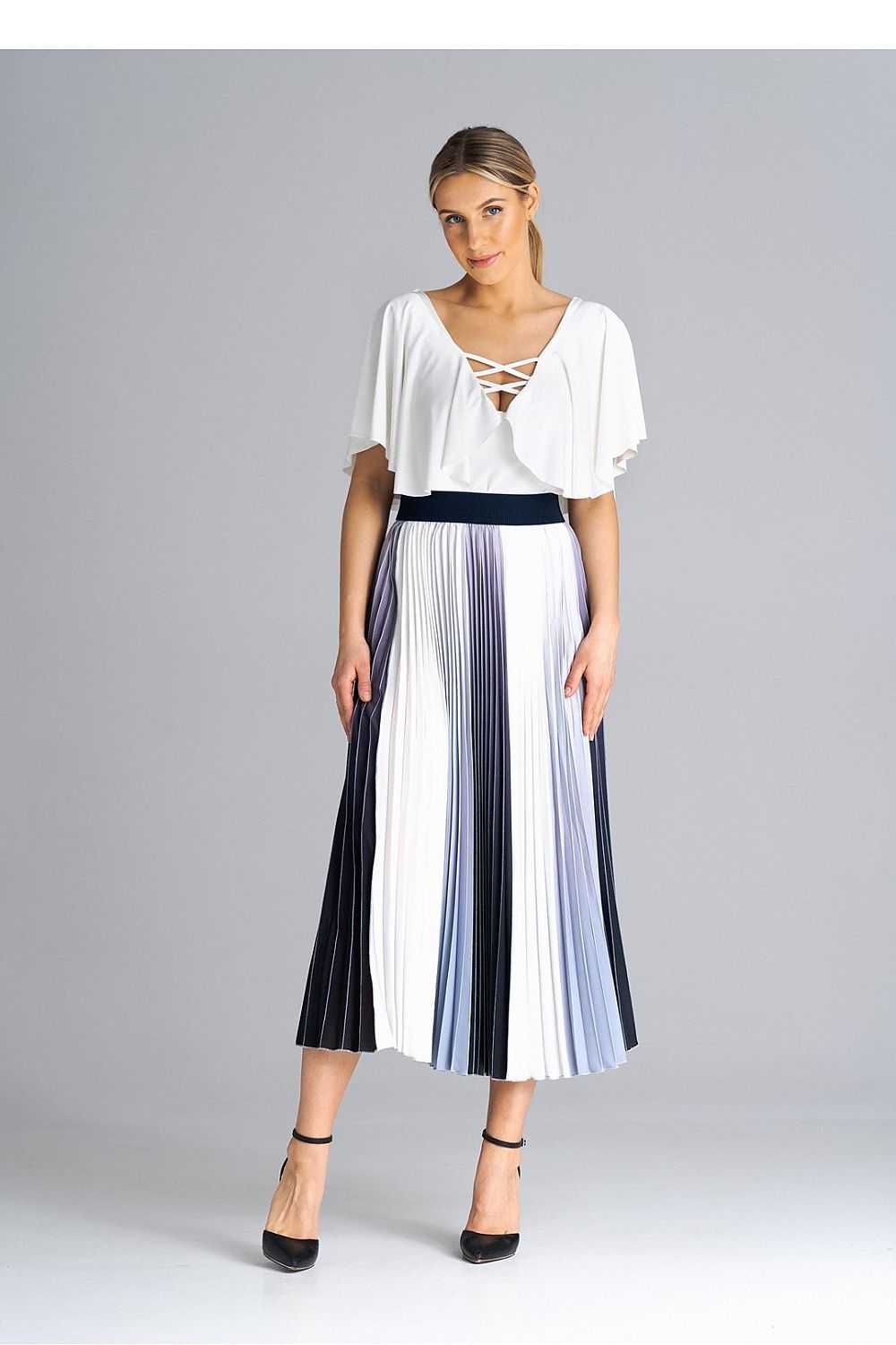 Timeless Luxury Midi Pleated Skirt by Figl, designed with a luxurious pleated silhouette and an elastic waistband for ultimate comfort on any occasion.