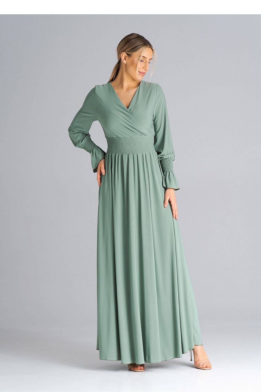 Figl Elegant Maxi Dress worn by a model, exemplifying fine craftsmanship and modern style suitable for special occasions.