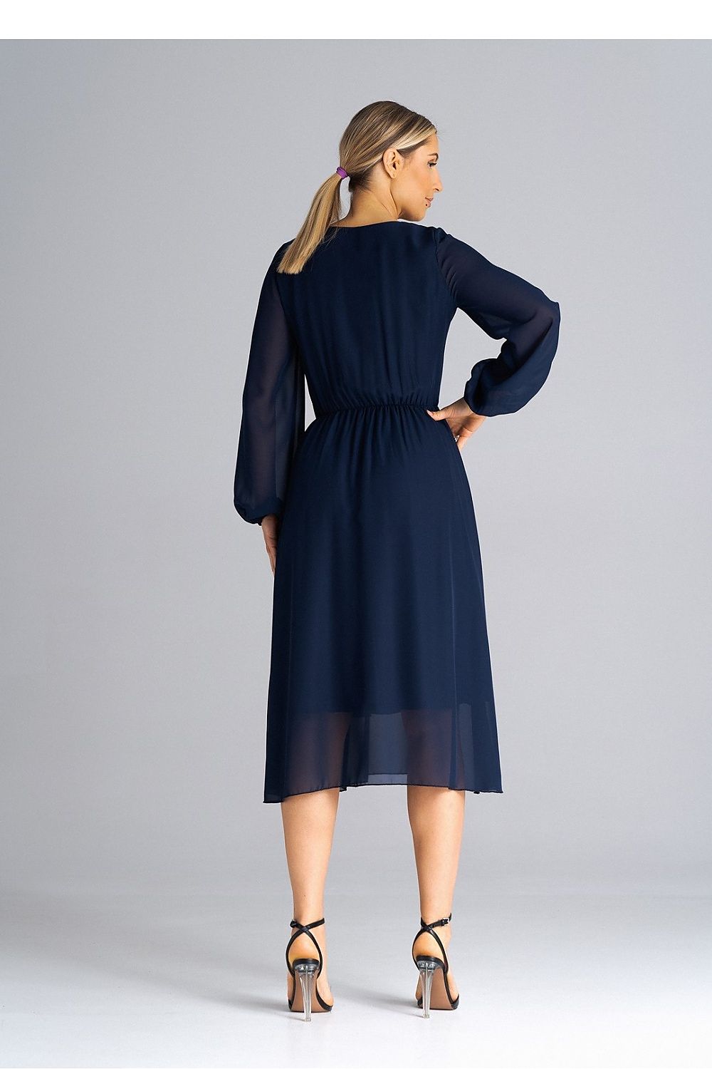 Elegant Flared Daydress by Figl showcasing long sleeves and a chic pleated waist, perfect for a stylish everyday look.