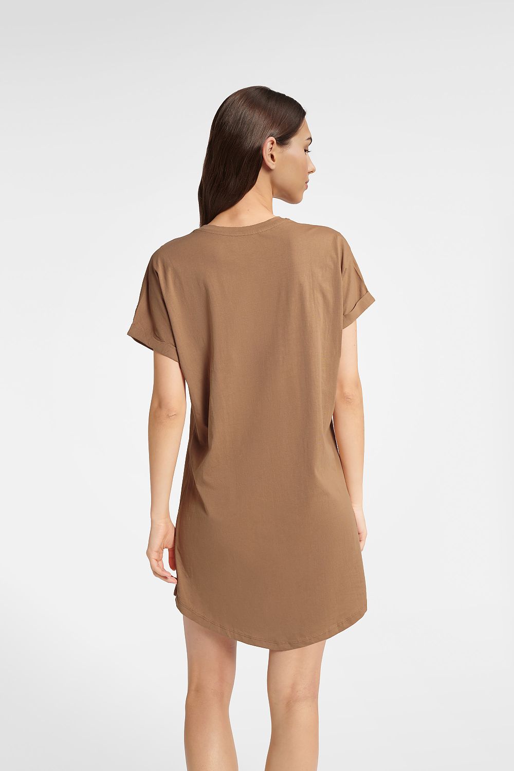 Close-up of the Henderson Luxury Cotton Women's Nightshirt, highlighting the delicate pleats on the sleeves and stylish caramel colour with heart motif.