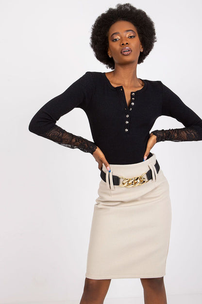 Stylish flat lay of the Rue Paris ribbed blouse with lace detail, perfect for creating sophisticated casual outfits.