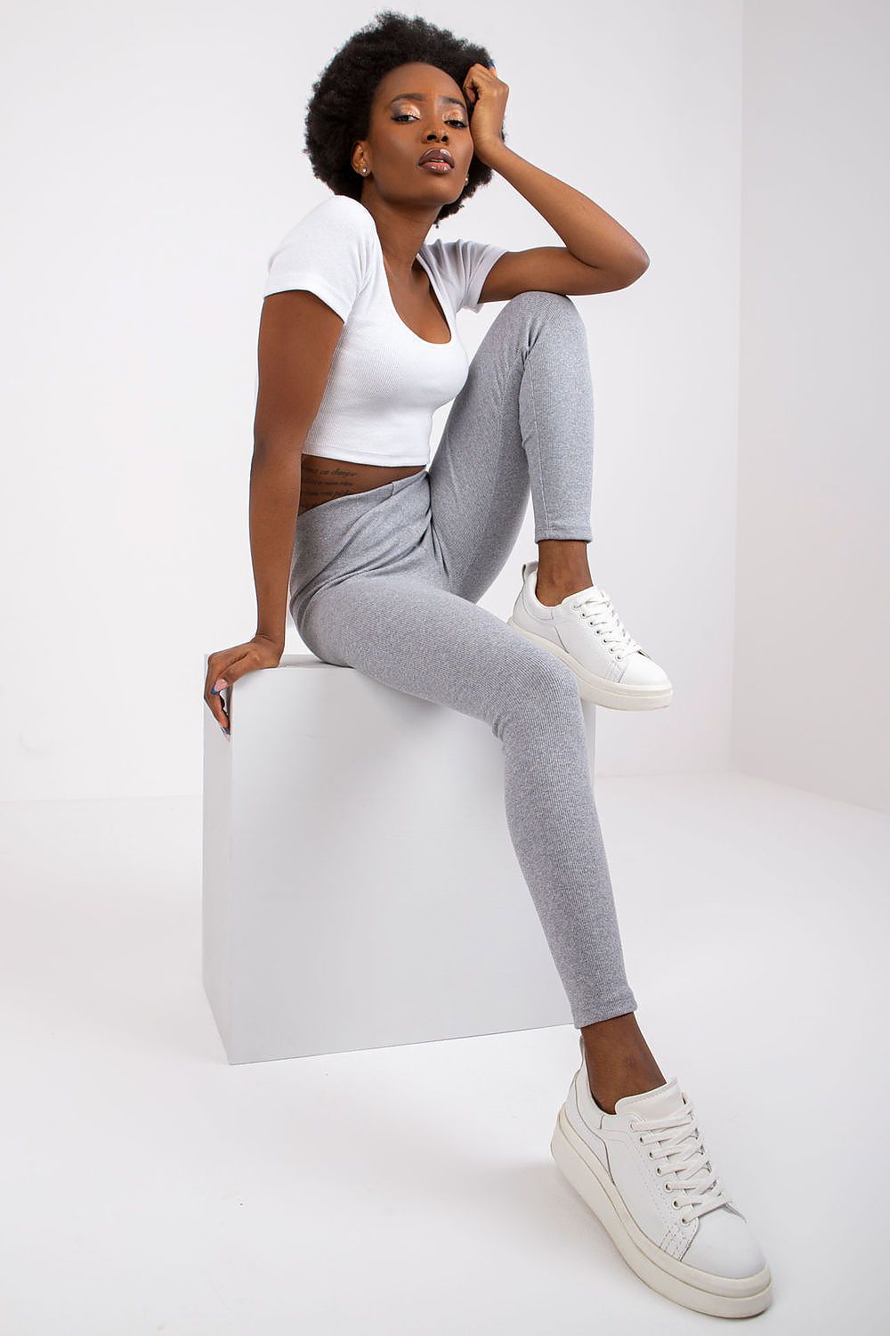 Elegant and comfortable Women's Long Leggings by Rue Paris, made with soft ribbed fabric for a chic appearance.