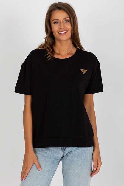Flat lay of the Elegant Women's Short Sleeve Blouse by Relevance in a pristine setting, highlighting its exquisite design and luxurious fabric composition.