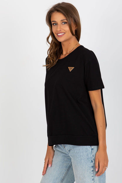 Back view of the Elegant Women's Short Sleeve Blouse by Relevance, demonstrating the flattering silhouette and high-quality craftsmanship.