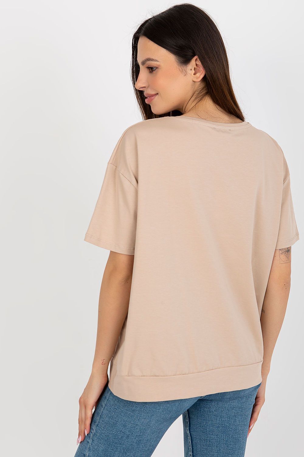 Chic short sleeve blouse for women with eye-catching decorative patch, by Relevance, designed for comfort with 90% cotton.