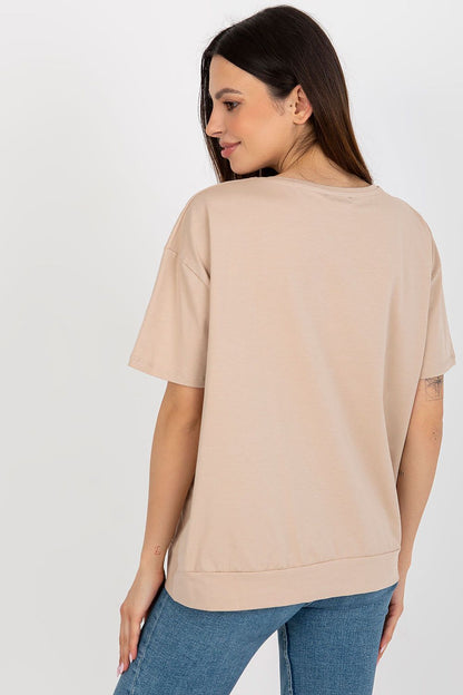 Chic short sleeve blouse for women with eye-catching decorative patch, by Relevance, designed for comfort with 90% cotton.