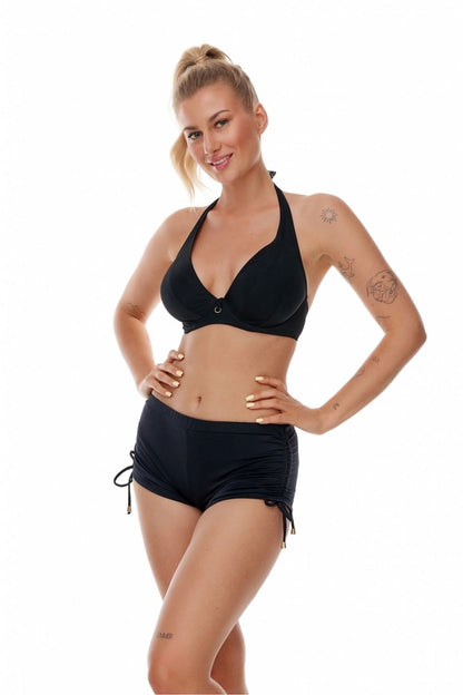 Elegant Lupo Line Classic Black Swimming Shorties featuring adjustable side straps, designed for a sophisticated swimwear look. Perfectly tailored to flatter the figure while providing comfort and style for swimming enthusiasts.
