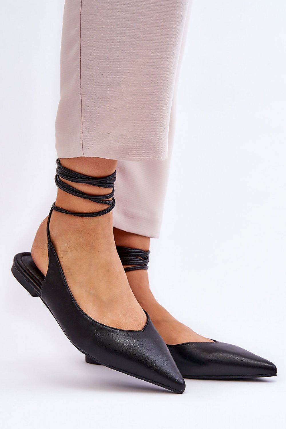 Sophisticated Eco Leather Ballet Flats from Step in style with stylish pointed toe and breathable open heel, ideal for luxurious comfort during warmer days.