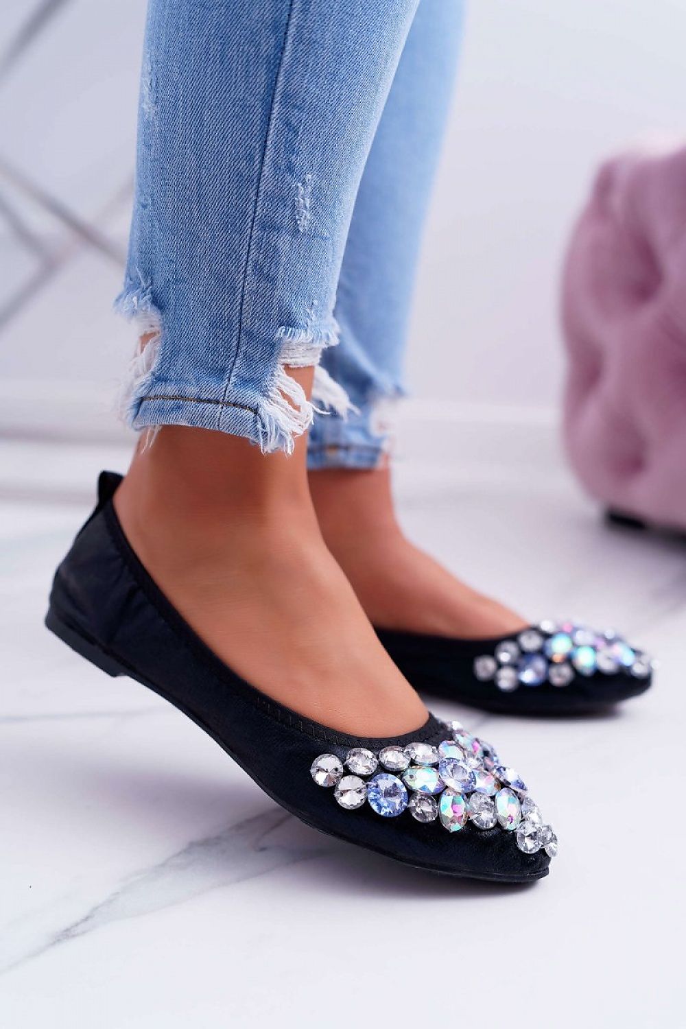 Top view of Luxury Step in Style ballet flats, elegantly designed with premium artificial leather and natural leather footbed, ideal for modern fashion.