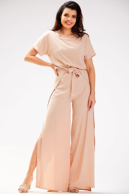 Sophisticated Grecian style trousers for women by awama, made from lightweight viscose, highlighting their graceful tiered design.