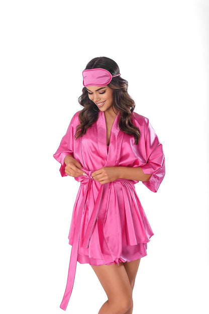 Close-up of Anais luxury satin short bathrobe showcasing its exquisite fabric and sophisticated design, ideal for sizes XS to 3XL.
