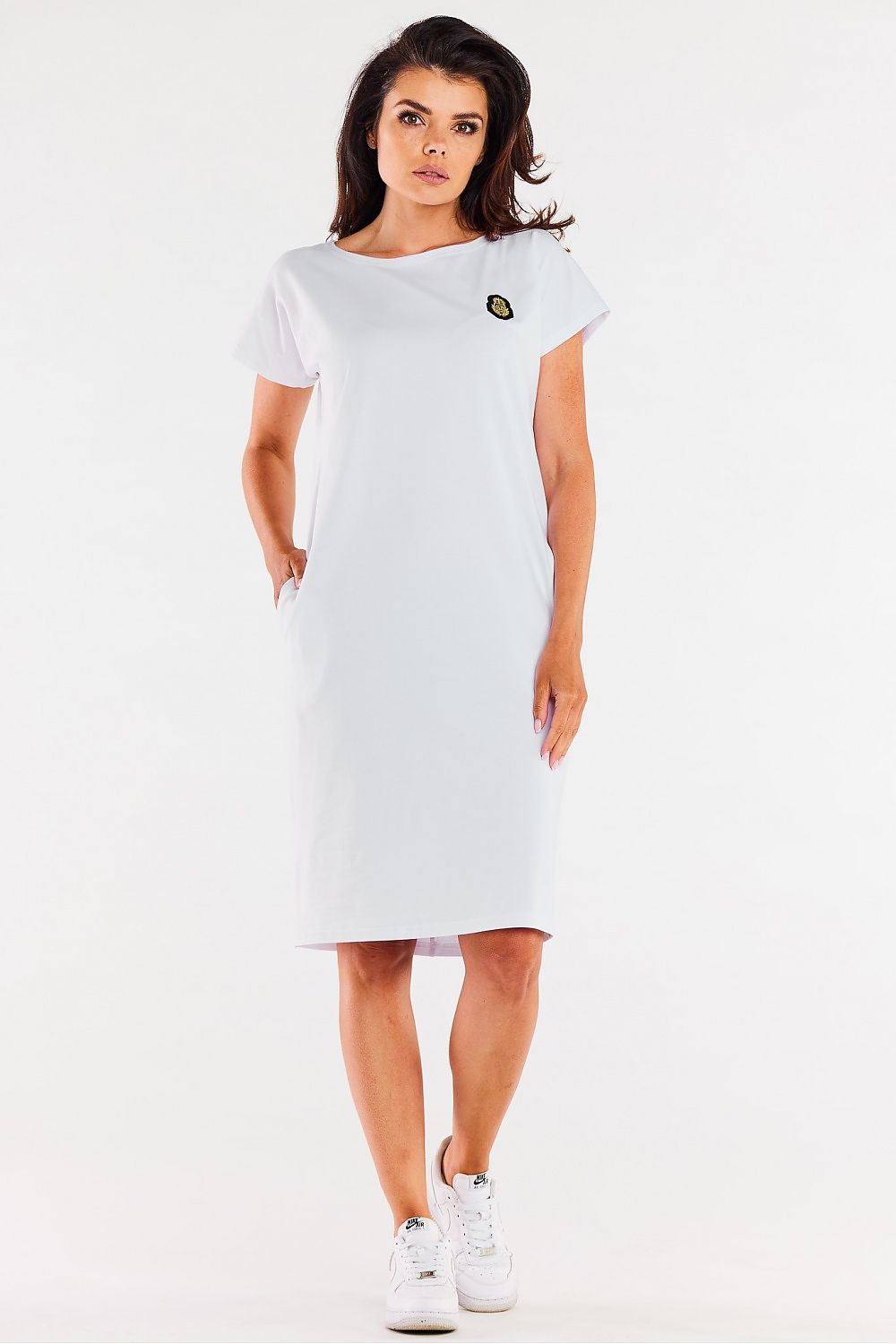 Sophisticated look of the short sleeve cotton mini dress, tailored by Infinite You for ultimate comfort.