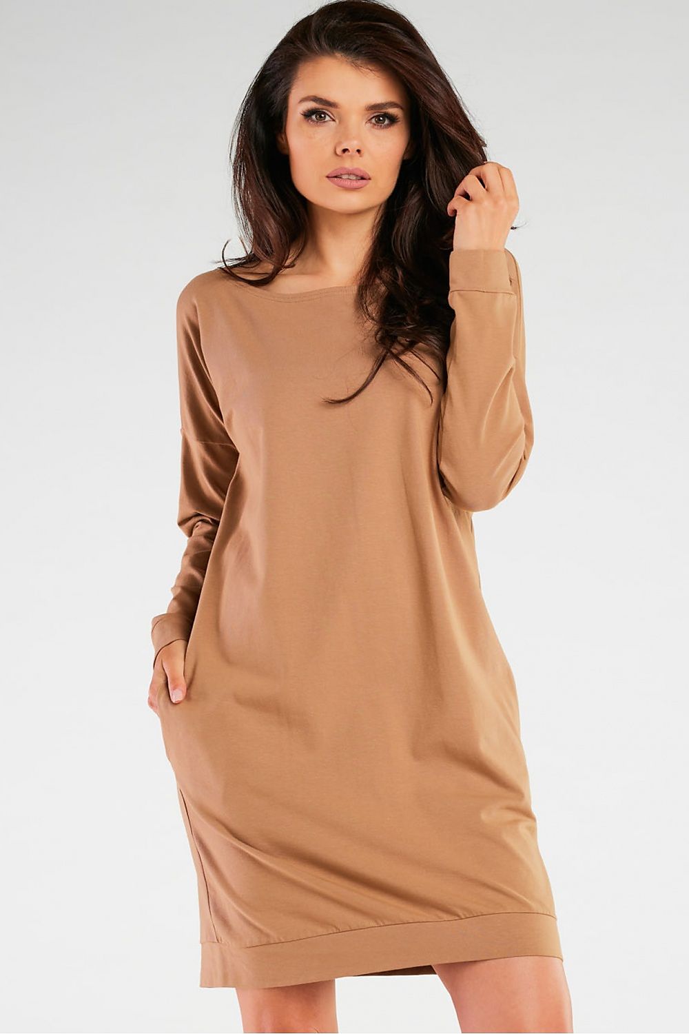 Elegant long sleeve daydress by Infinite You, showcasing premium cotton-lycra blend, crafted in Poland.