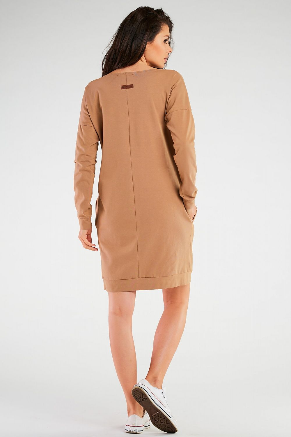 Infinite You's elegant long sleeve dress in soft cotton-lycra blend, designed in Poland for refined fashion.