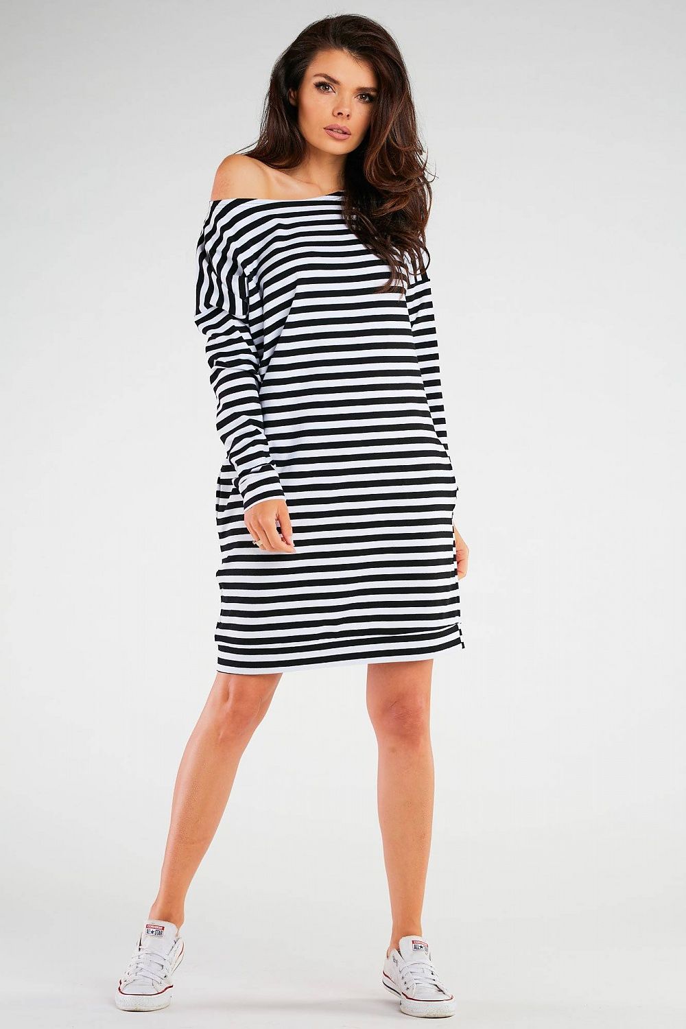 Stylish long sleeve daydress by Infinite You, made with soft cotton-lycra blend, perfect for a sophisticated look.