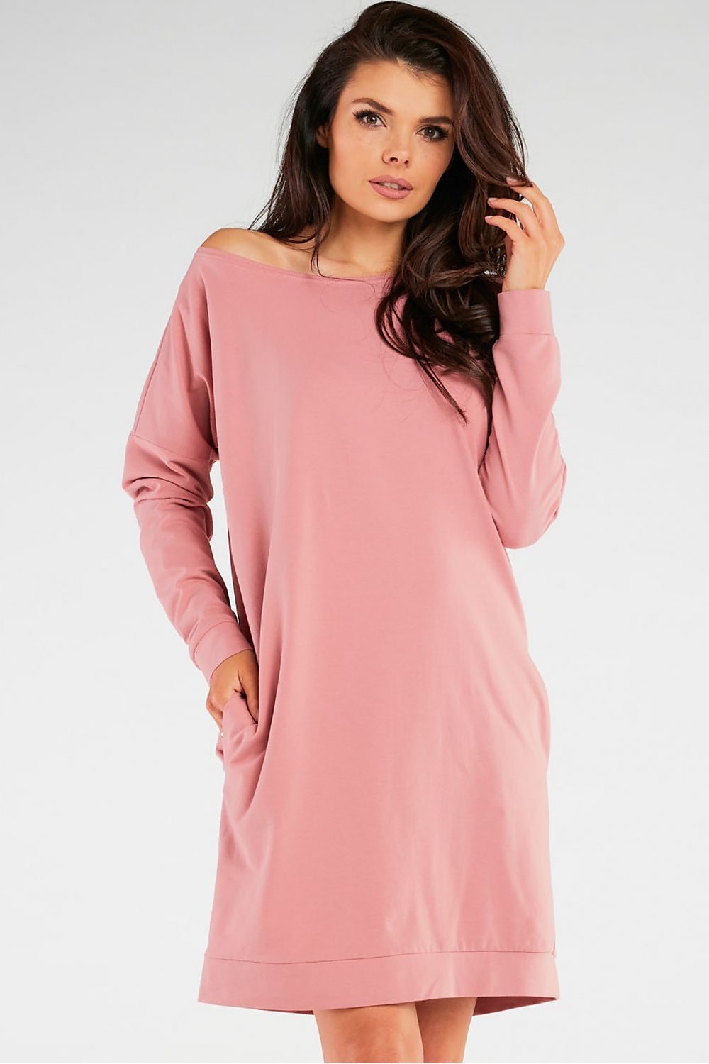 Model wearing the Infinite You long sleeve daydress, demonstrating the comfortable and stylish fit ideal for day-to-night wear.