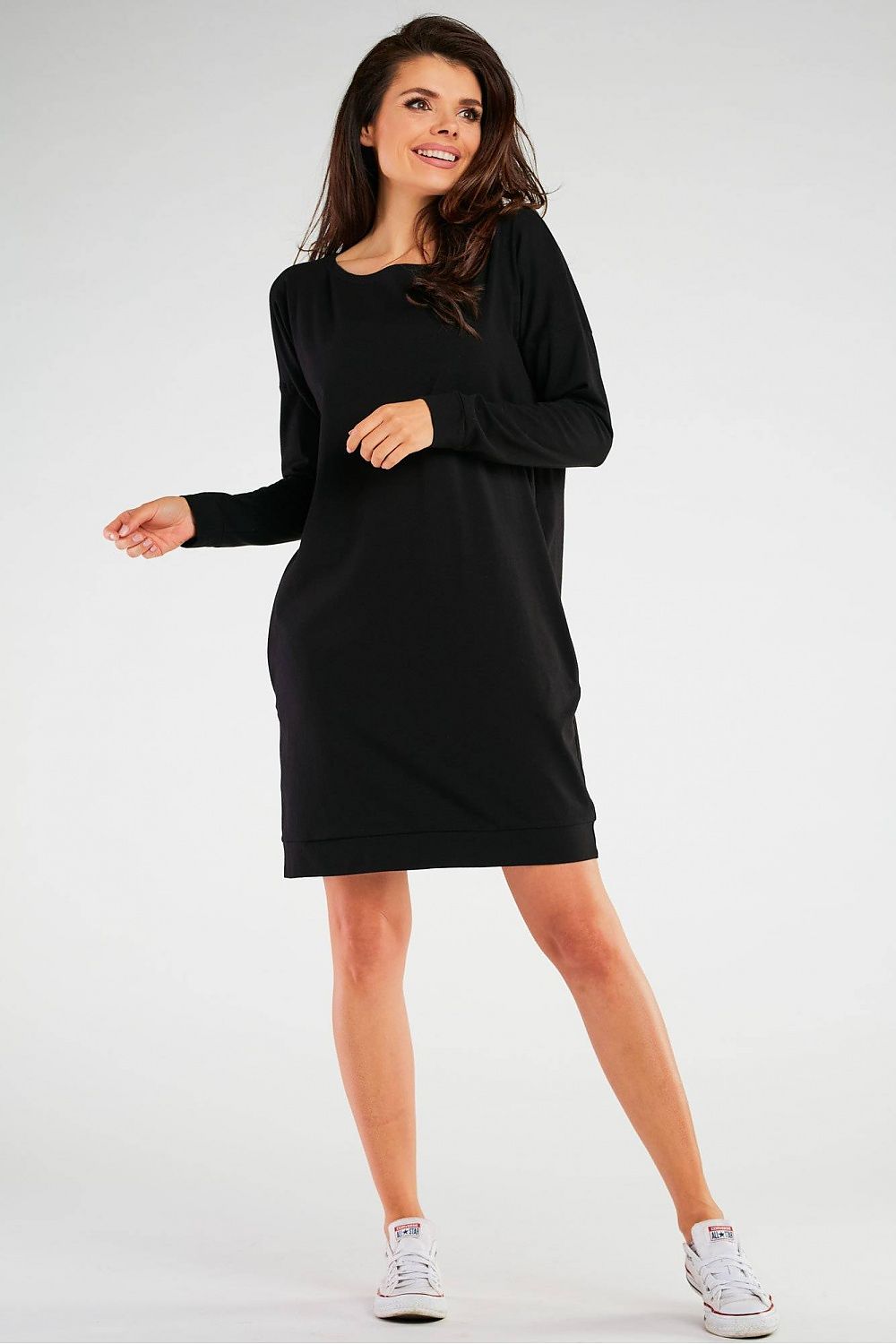 Elegant long sleeve daydress in soft cotton-lycra blend by Infinite You, showcasing a luxurious and comfortable design, made in Poland.