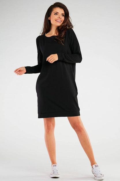 Elegant long sleeve daydress in soft cotton-lycra blend by Infinite You, showcasing a luxurious and comfortable design, made in Poland.