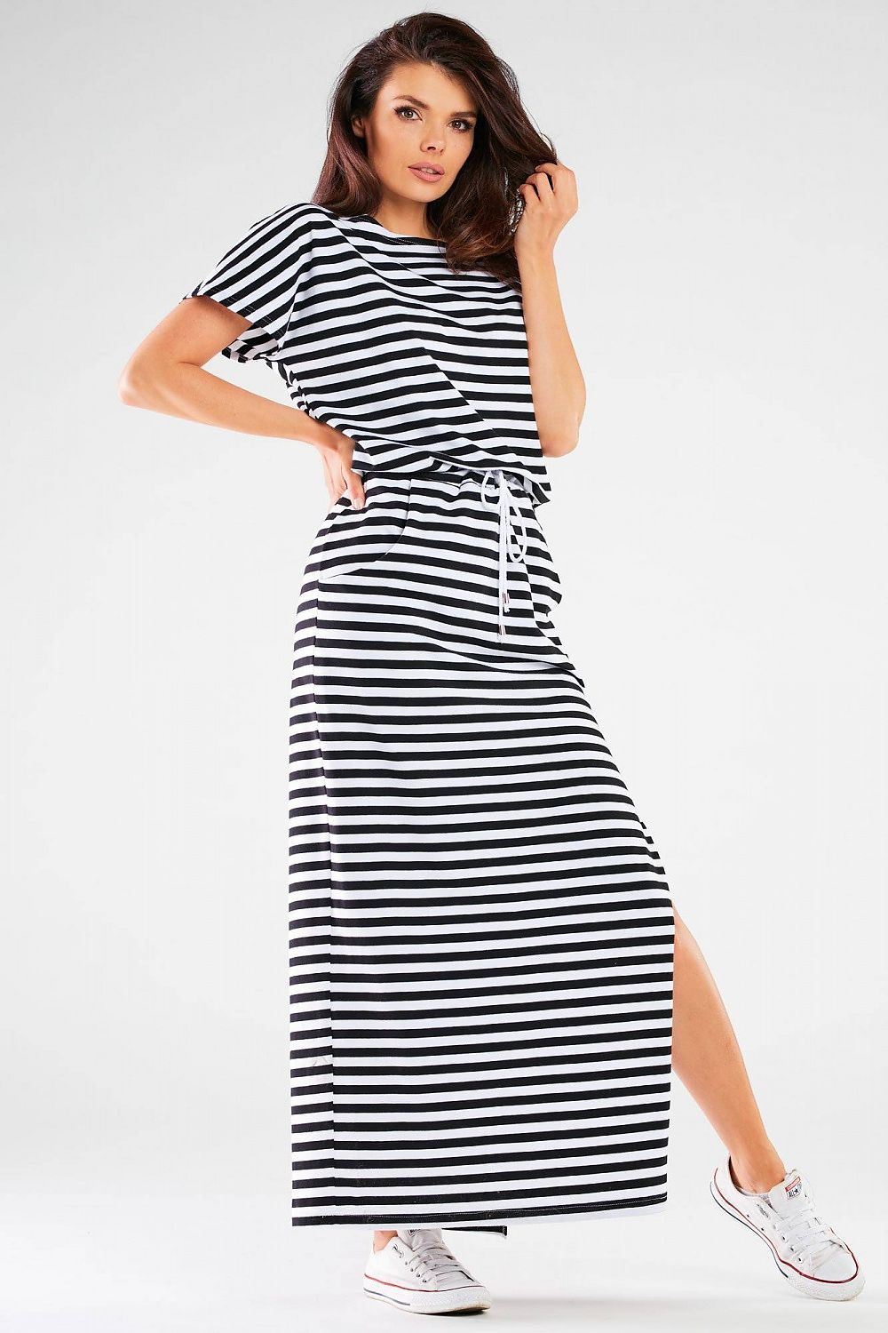 Elegant long cotton summer dress with short sleeves by Infinite You, showcasing luxurious breathable fabric for comfort in warm weather.