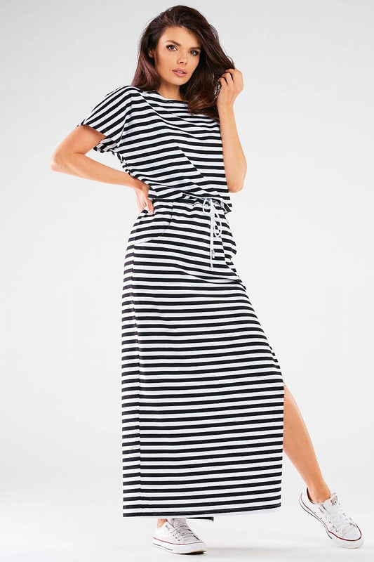 Elegant long cotton summer dress with short sleeves by Infinite You, showcasing luxurious breathable fabric for comfort in warm weather.