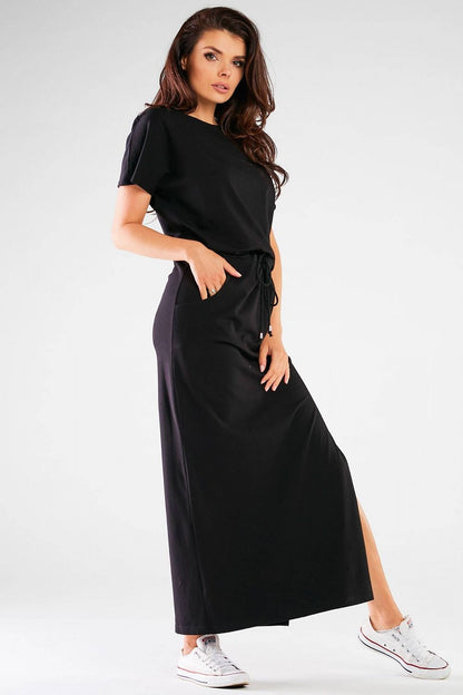 Draped display of Infinite You's elegant long summer dress, capturing its flowy silhouette ideal for warm weather occasions.