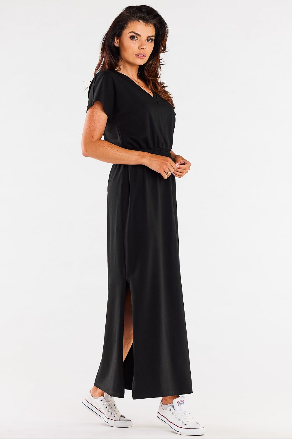 Side view of the Infinite You Maxi Dress, highlighting the flowing design and perfect fit that enhances feminine curves.