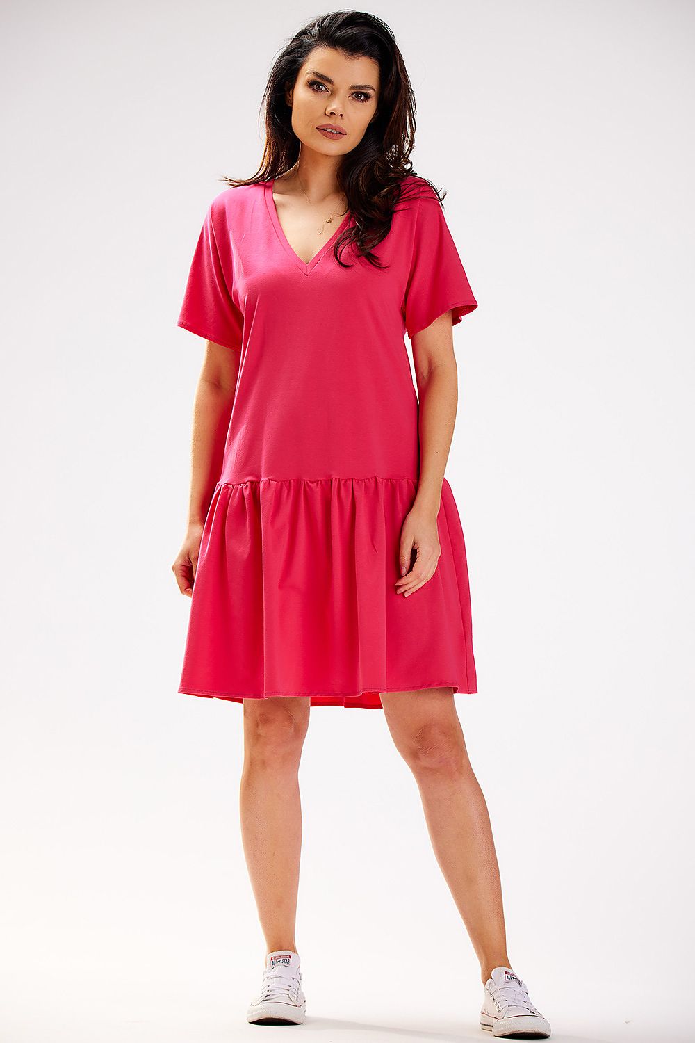 Stylish display of Infinite You Cotton Ruffle Daydress against a stylish backdrop, showcasing its versatility and elegant appeal for summer fashion.
