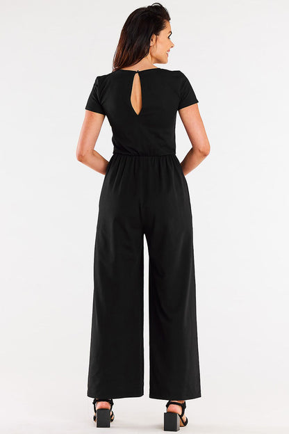 Stylish Infinite You jumpsuit featuring a heart neckline and crinkled elastic waist, accentuating sophisticated style and softness.
