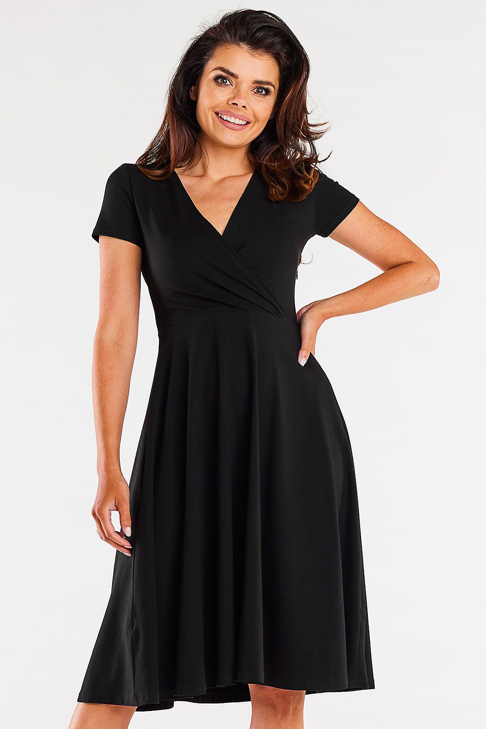 Elegant Midi Dress with Envelope Neckline by Infinite You, showcasing sophisticated style and tailored fit, perfect for any occasion.