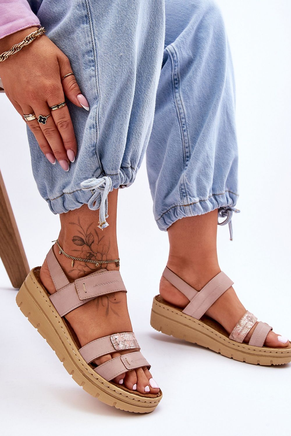 Sophisticated women's sandals made from eco leather with a suede footbed, featuring a 5cm heel and Velcro fastening by Step in Style.