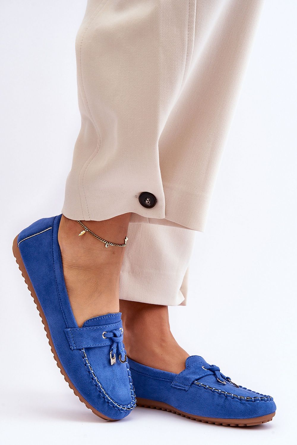 Luxury eco-suede moccasins for women by Step in Style, featuring decorative straps, comfortable platform, and classic design, ideal for stylish spring and autumn outfits.