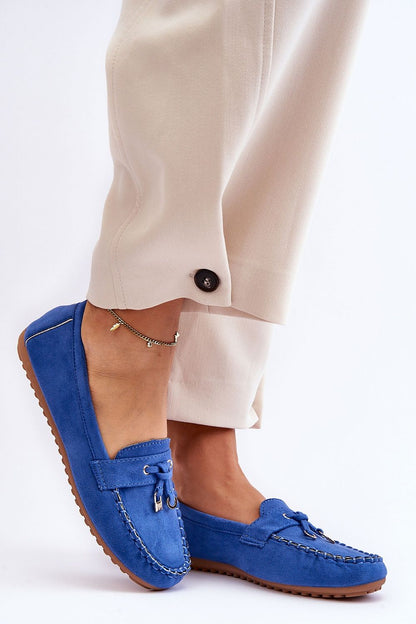 Luxury eco-suede moccasins for women by Step in Style, featuring decorative straps, comfortable platform, and classic design, ideal for stylish spring and autumn outfits.