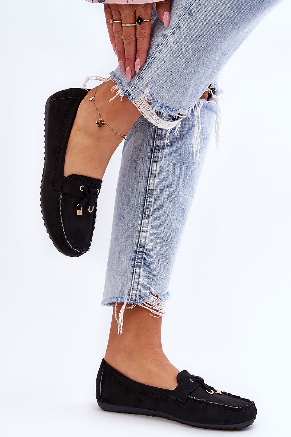 Elegant women's eco-suede moccasins by Step in Style with a stylish padlock and ring detail, ideal for sophisticated spring looks.