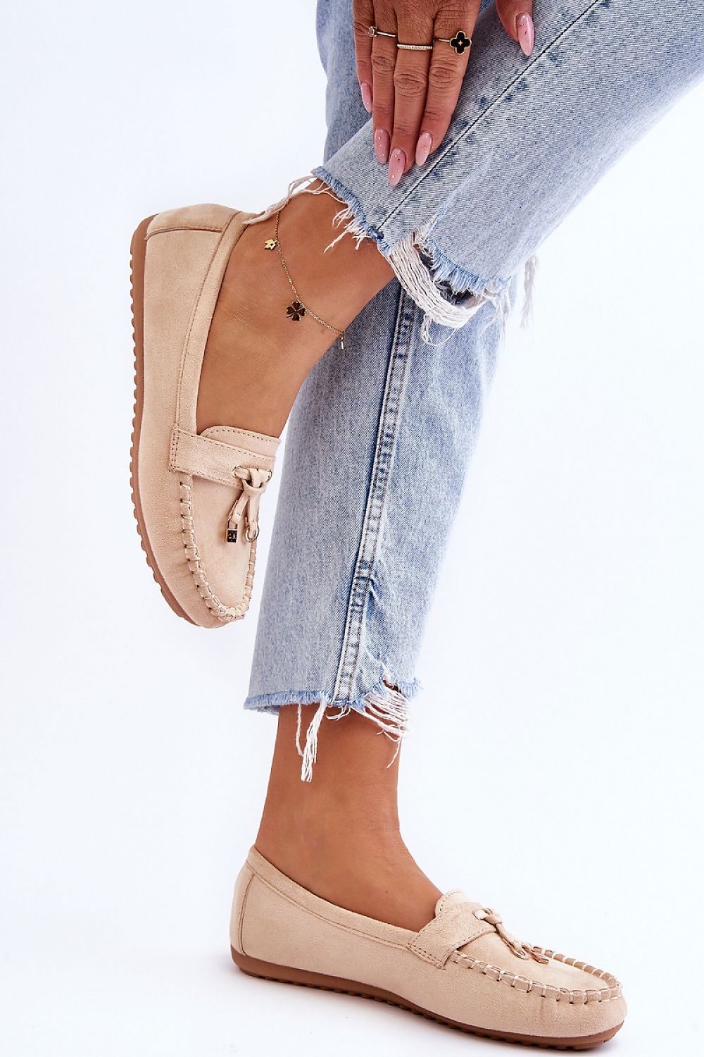 Stylish and classic women's moccasins in luxury eco-suede from Step in Style, accentuated with a slightly rounded nose for a chic look.