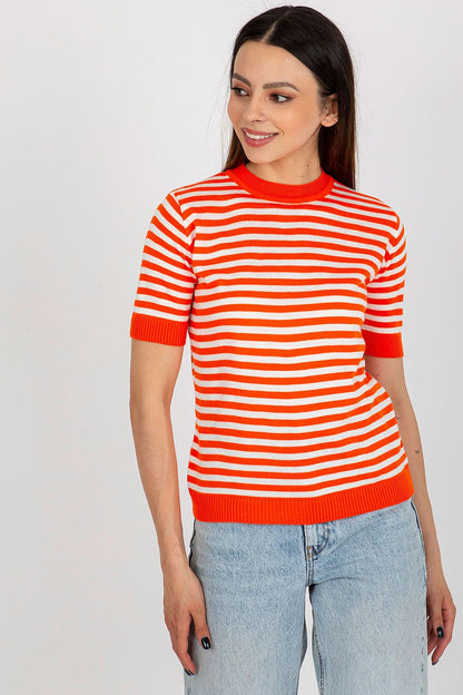 Close-up detail of the soft acrylic and wool fabric of the classy Badu striped blouse masterpiece.