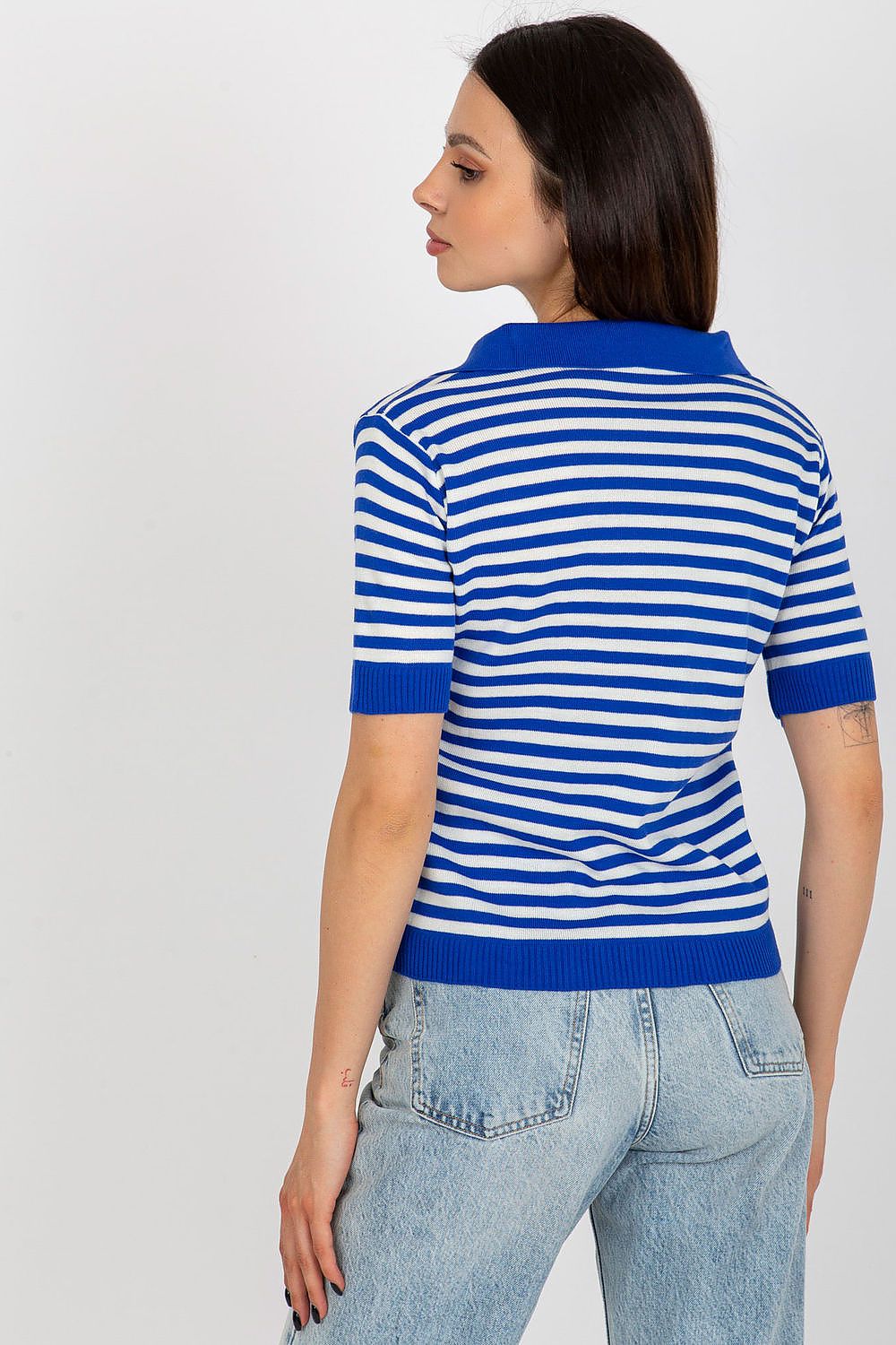 Elegant Badu striped knitted blouse styled with a collar and short sleeves, offering a chic look for any occasion in EU size 0.