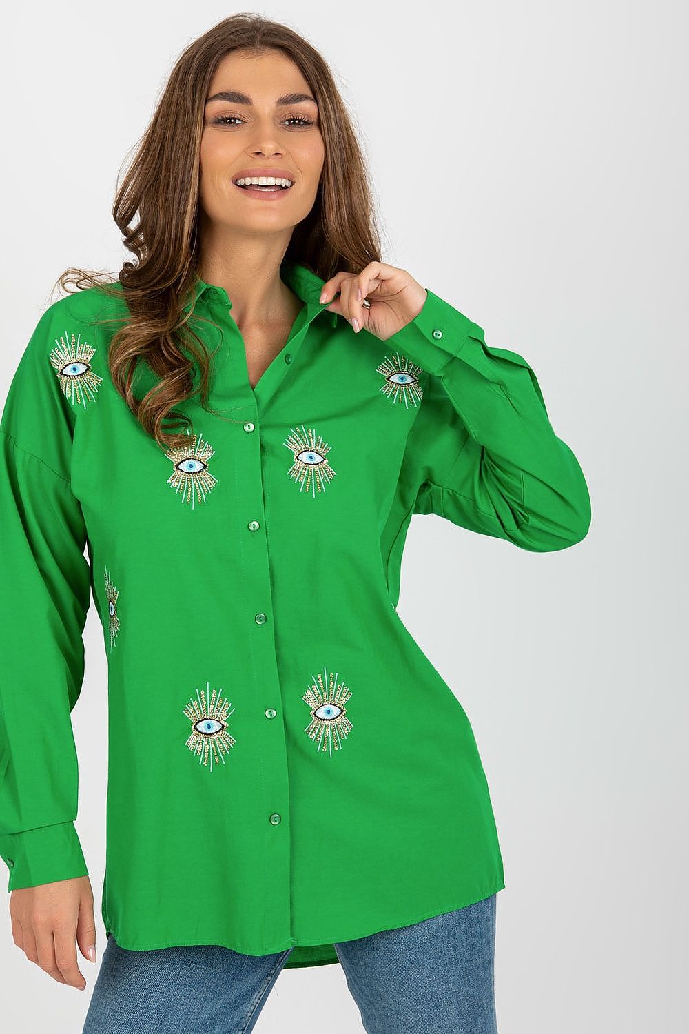 Elegant Luxury Women's Long Sleeve Shirt with Intricate Embroidered Patterns by Factory Price, crafted from 65% Cotton for a stylish loose fit.