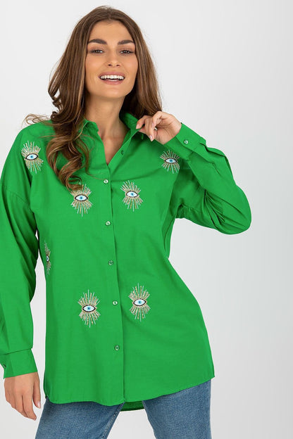 Elegant Luxury Women's Long Sleeve Shirt with Intricate Embroidered Patterns by Factory Price, crafted from 65% Cotton for a stylish loose fit.