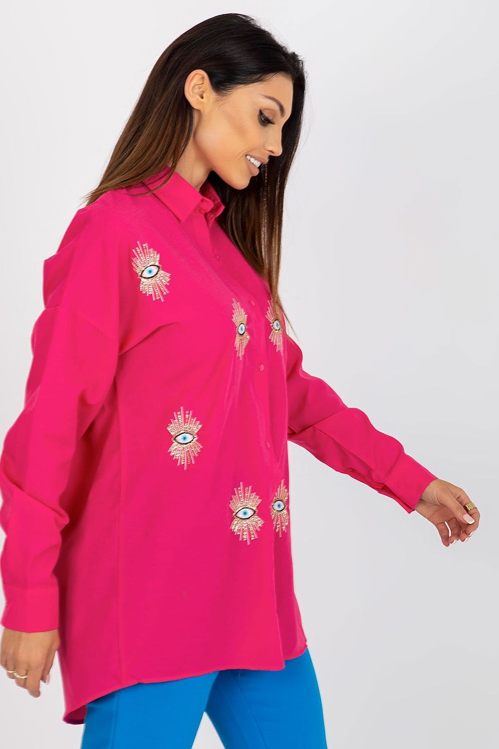 Fashion-forward Luxury Women's Long Sleeve Shirt from Factory Price showcasing refined embroidery and a comfortable loose silhouette.
