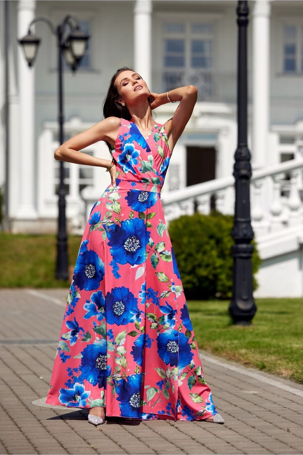 Elegant floral daydress featuring an overlap neckline and charming bow, designed by Roco Fashion, showcasing femininity with a flattering silhouette.