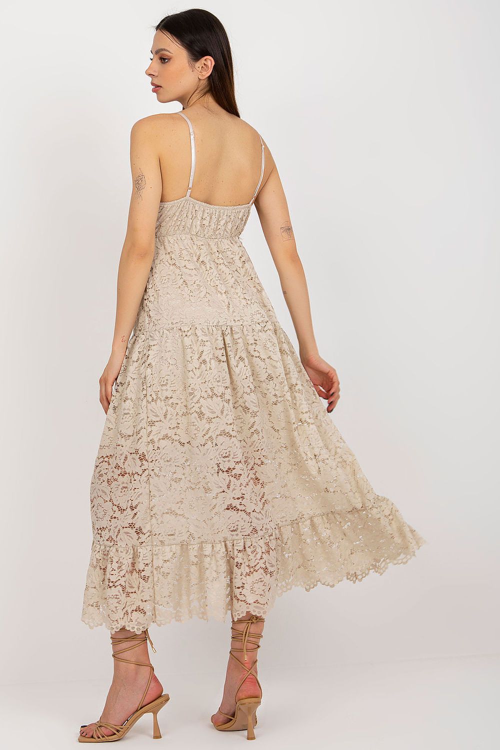 Model wearing the Lace Daydress with Adjustable Straps by Och Bella, styled elegantly to exhibit the sweetheart neckline and flowing silhouette.